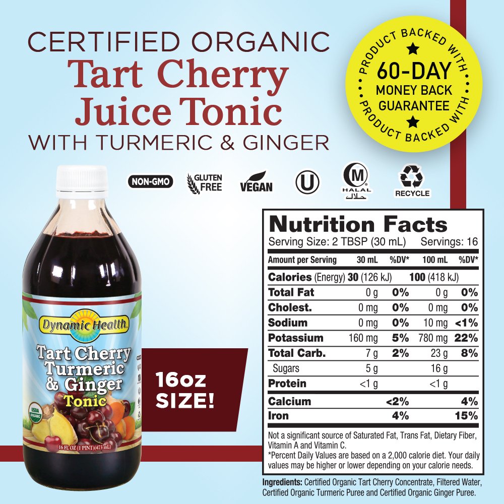 Dynamic Health tart cherry tonic being poured into a glass for a natural pick-me-up