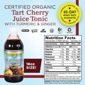 Dynamic Health tart cherry tonic being poured into a glass for a natural pick-me-up
