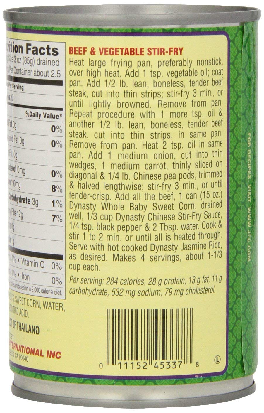 Dynasty Baby Sweet Corn 15oz can open ready to heat and serve