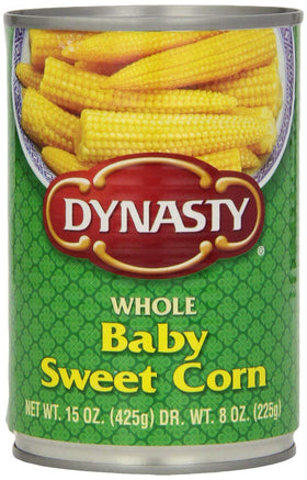 Dynasty Baby Sweet Corn 15oz can top view for quick kid friendly meals