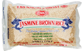 Dynasty Jasmine Brown Rice pack front view; compact six-pack for easy storage