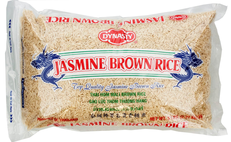 Dynasty Jasmine Brown Rice pack front view; compact six-pack for easy storage