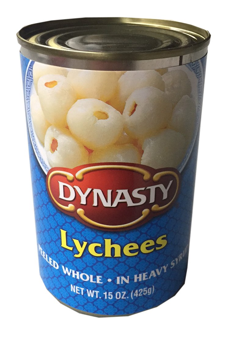 Dynasty lychee front label view, convenient peeled fruit for quick desserts.