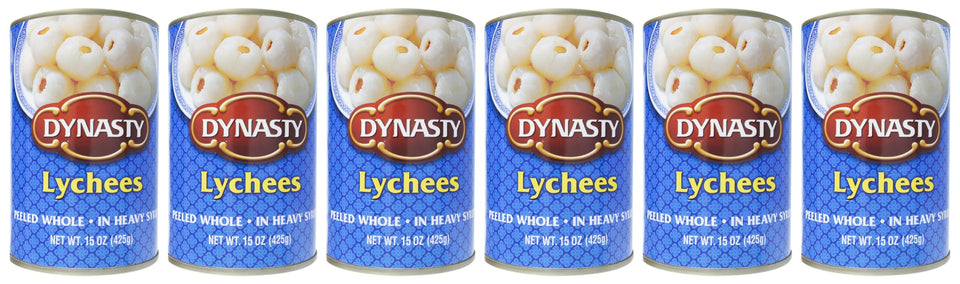 Dynasty Lychee with Syrup cans ready to serve as a refreshing dessert topping.