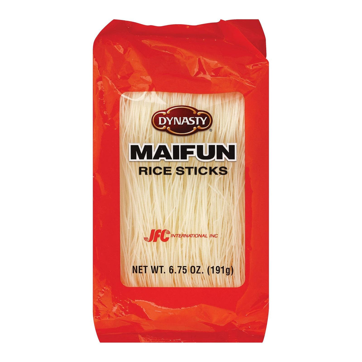 Dynasty Maifun rice sticks pack image for versatile stir-fry and noodle soups.