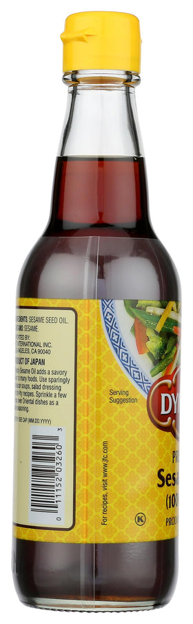 Dynasty sesame oil amber-glow bottle showcases vibrant color and versatility in meals.