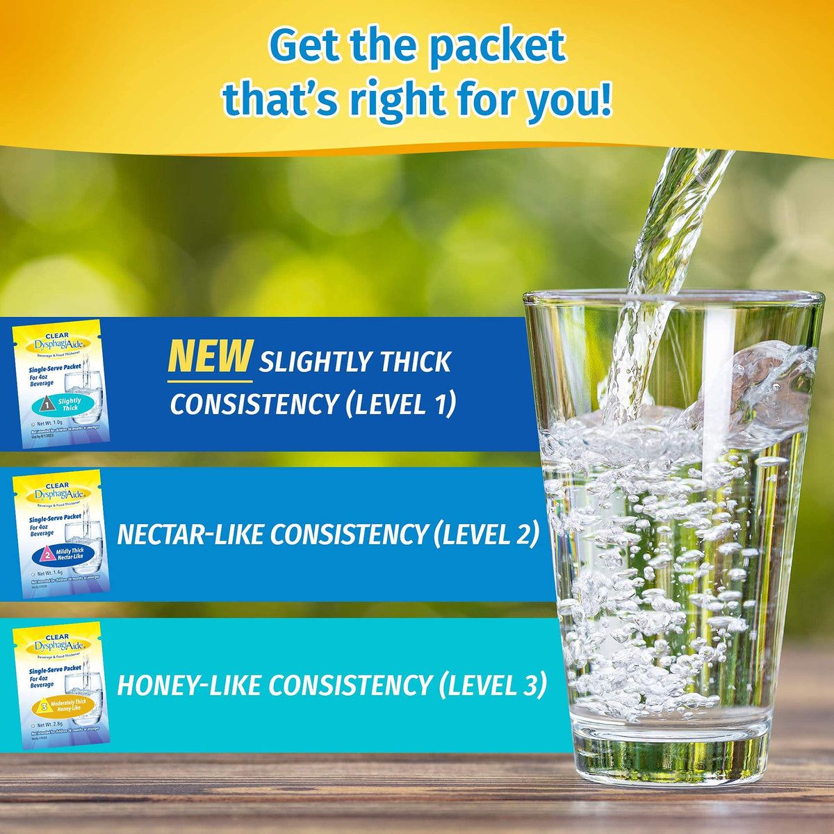 DYSPHAGIAIDE packets are non-GMO, gluten-free, sugar-free, and kosher-certified.