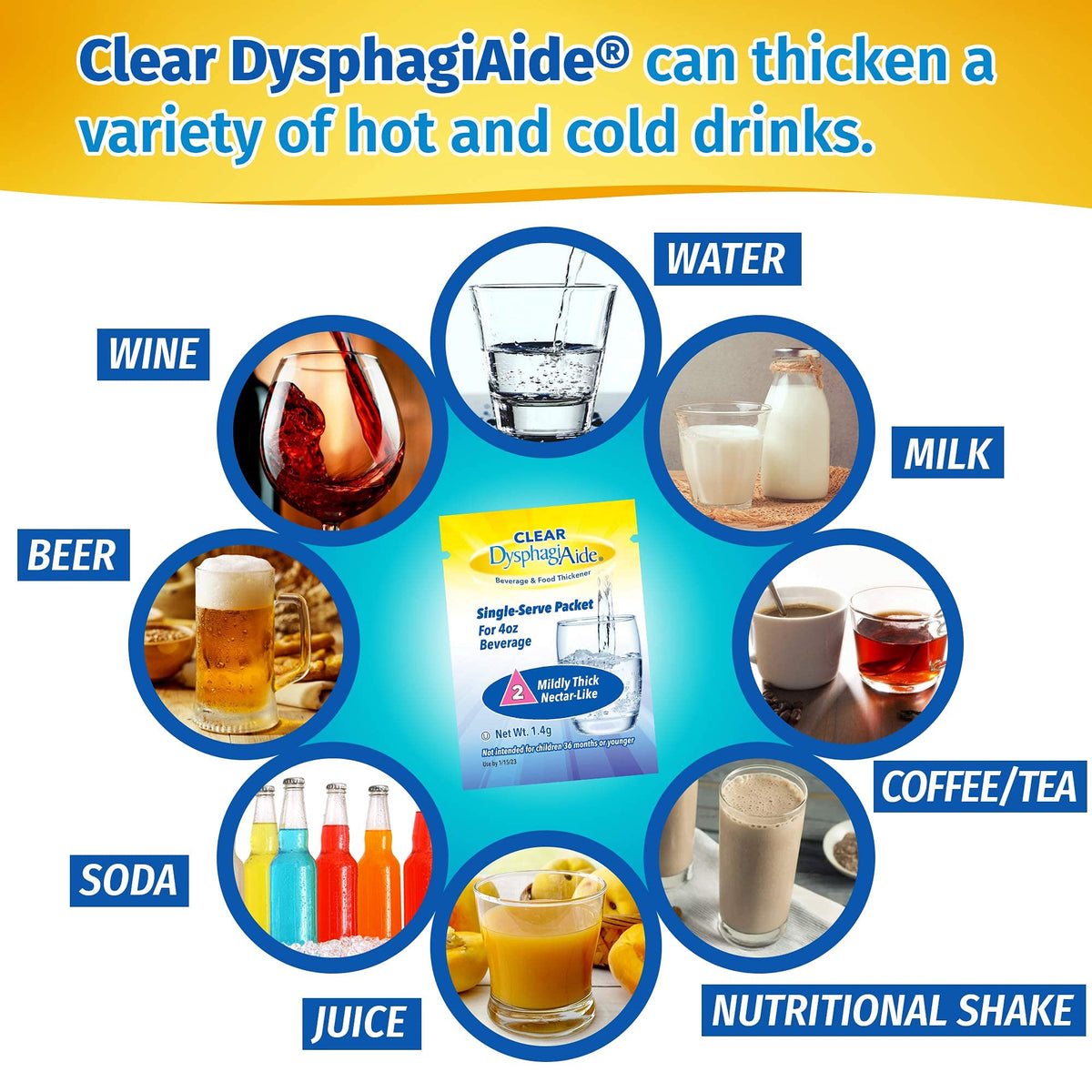 DYSPHAGIAIDE Level 2 creates a stable, taste-free nectar-like texture in beverages.