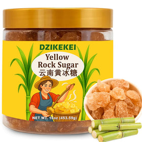 Dzikekei yellow rock sugar crystals in a 16oz jar enhance tea with natural caramel notes