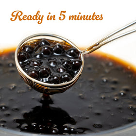 Cooked E-FA BRAND Black Tapioca Pearls in 3 minutes for fast serving.