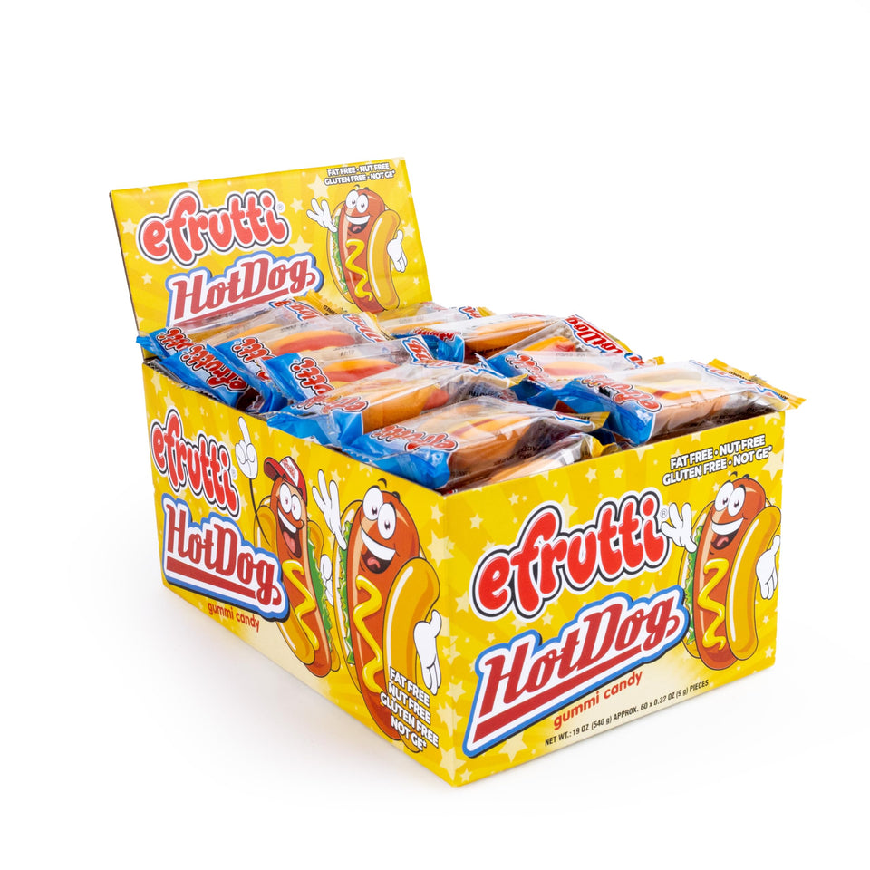 E.Frutti Hot Dog Gummies pack, convenient, shareable party snack.