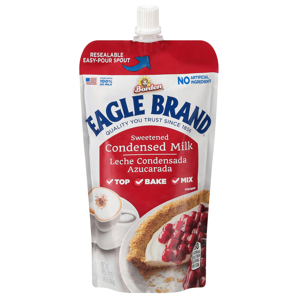 Eagle Brand sweetened condensed milk pouch pack with reseal for freshness