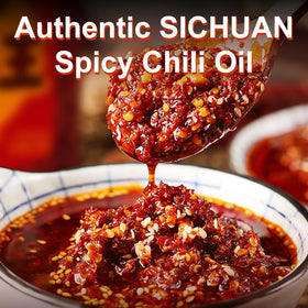 EAPC Spicy Chili Oil bottle with label, ideal for dipping dumplings.