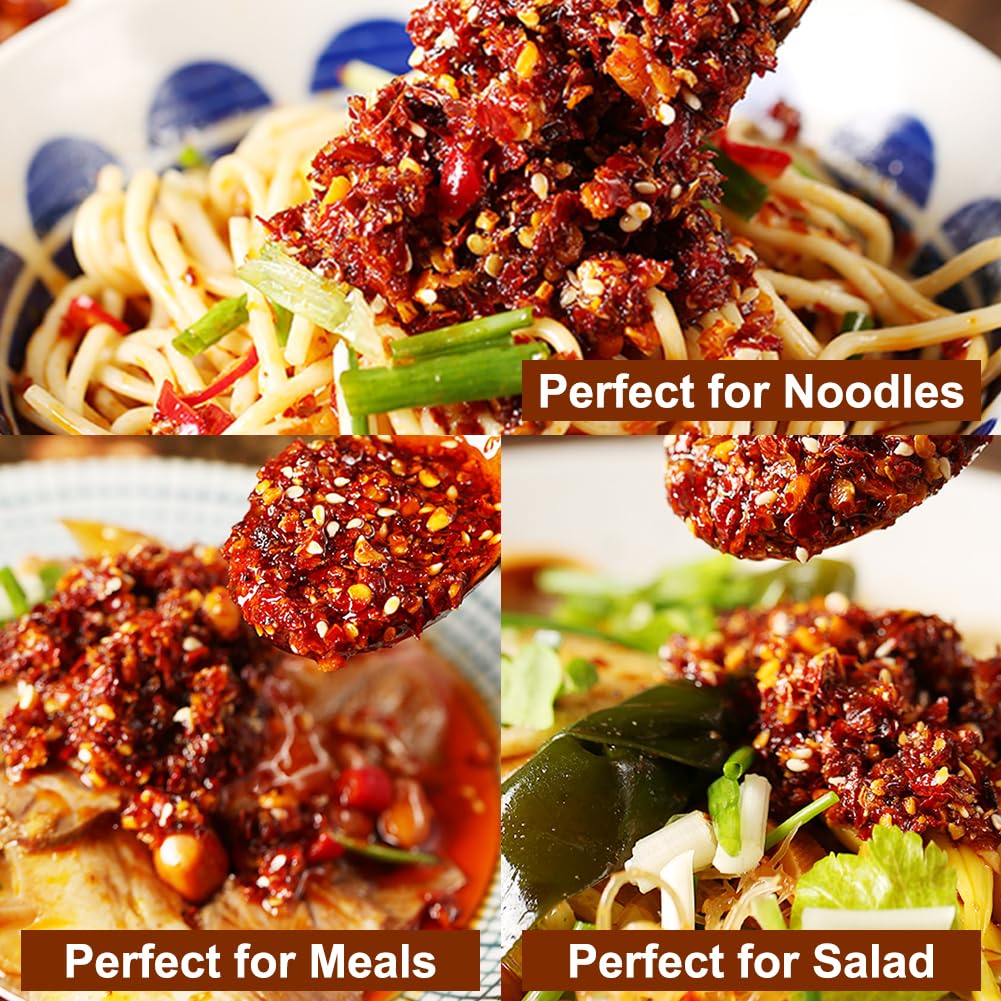 Pouring EAPC chili oil over noodles for a fiery finish.
