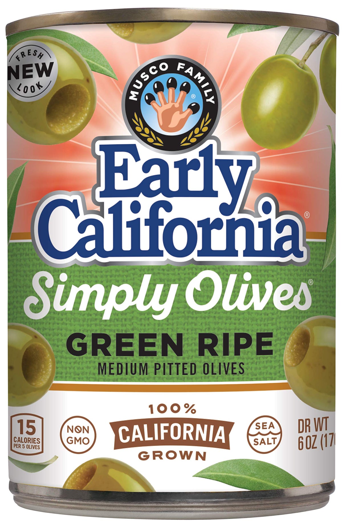 Early California Simply Olives green-ripe close-up, ideal for quick appetizers.