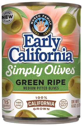 Early California Simply Olives green-ripe close-up, ideal for quick appetizers.