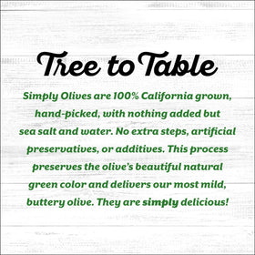 Early California Simply Olives green-ripe pitted can, ready for instant snacking.