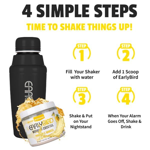 Pouring EarlyBird Morning Cocktail into a shaker for a refreshing start.