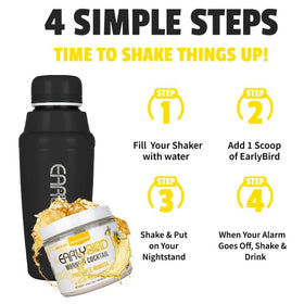 Pouring EarlyBird Morning Cocktail into a shaker for a refreshing start.