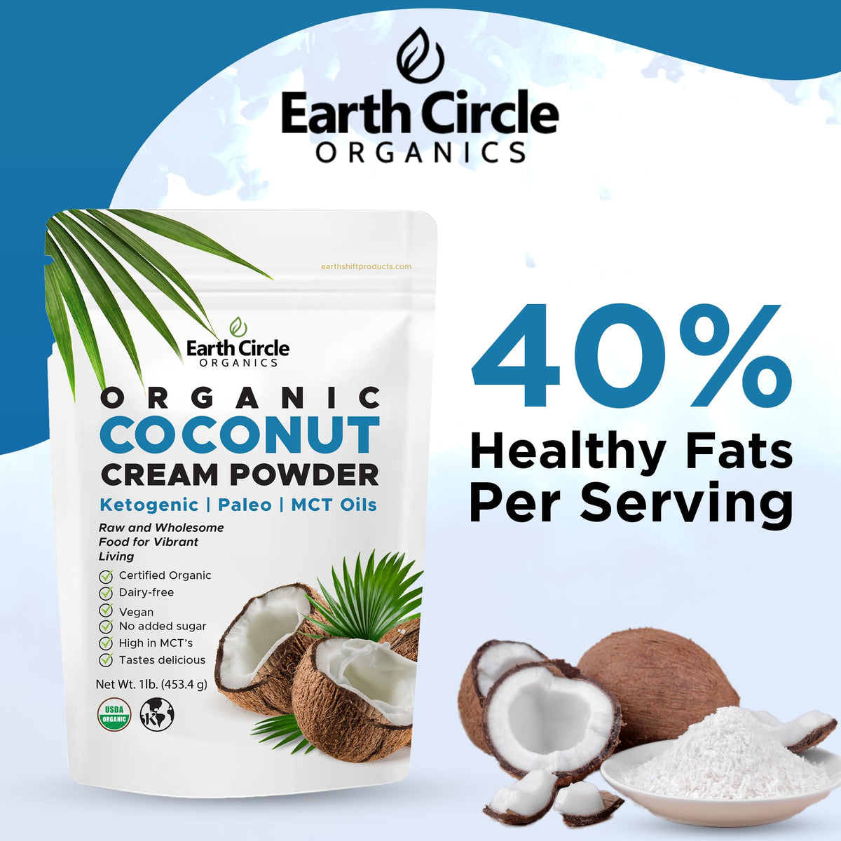 Earth Circle Organics coconut milk powder dissolves into coffee for creaminess.