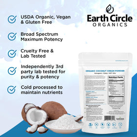 Earth Circle Organics coconut milk powder creamer in mug with frothy top.