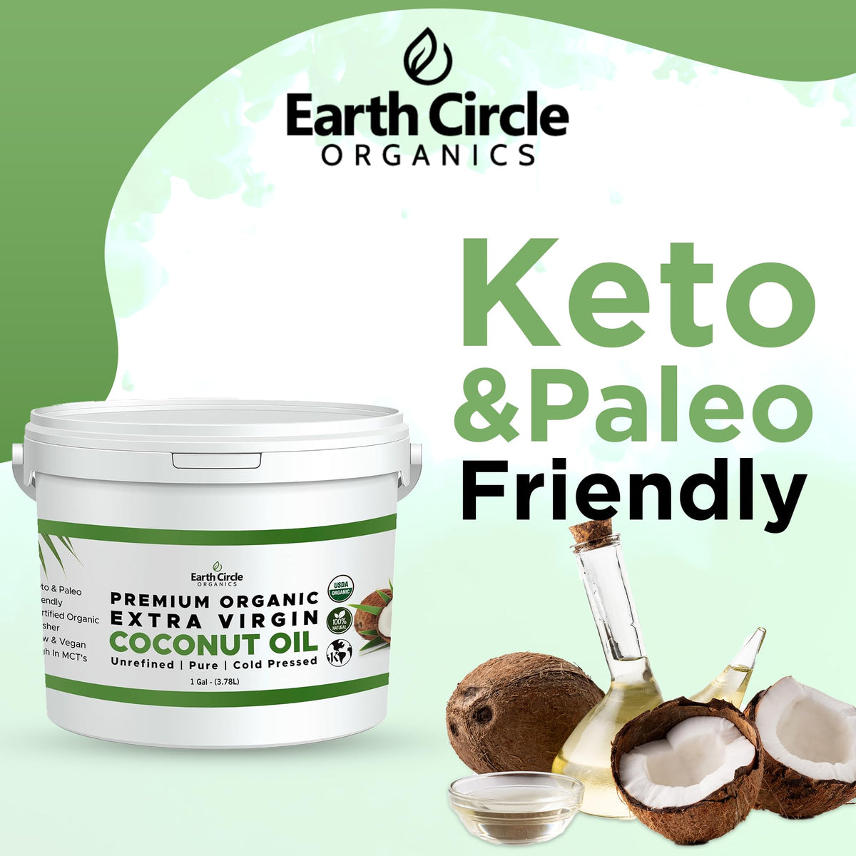 Earth Circle Organics coconut oil pantry-ready, gluten-free kitchen staple.