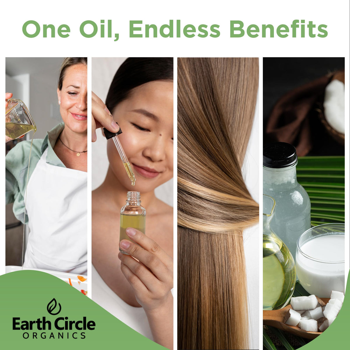 Earth Circle Organics coconut oil skin care application for radiant skin.