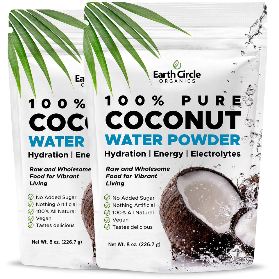 Earth Circle Organics Coconut Water Powder bottle demonstrates clean hydration for workouts