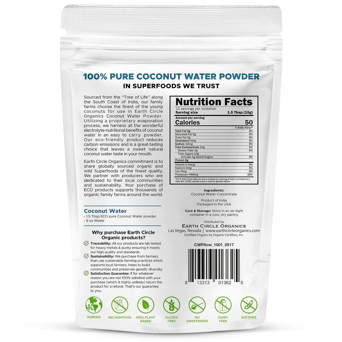 Earth Circle Organics coconut water powder dissolving in water for instant hydration