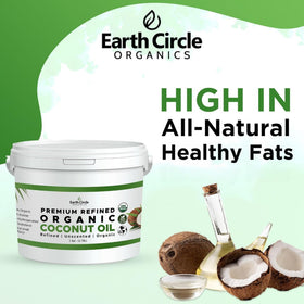 Earth Circle Organics refined coconut oil in cooking scene for baking and everyday meals.