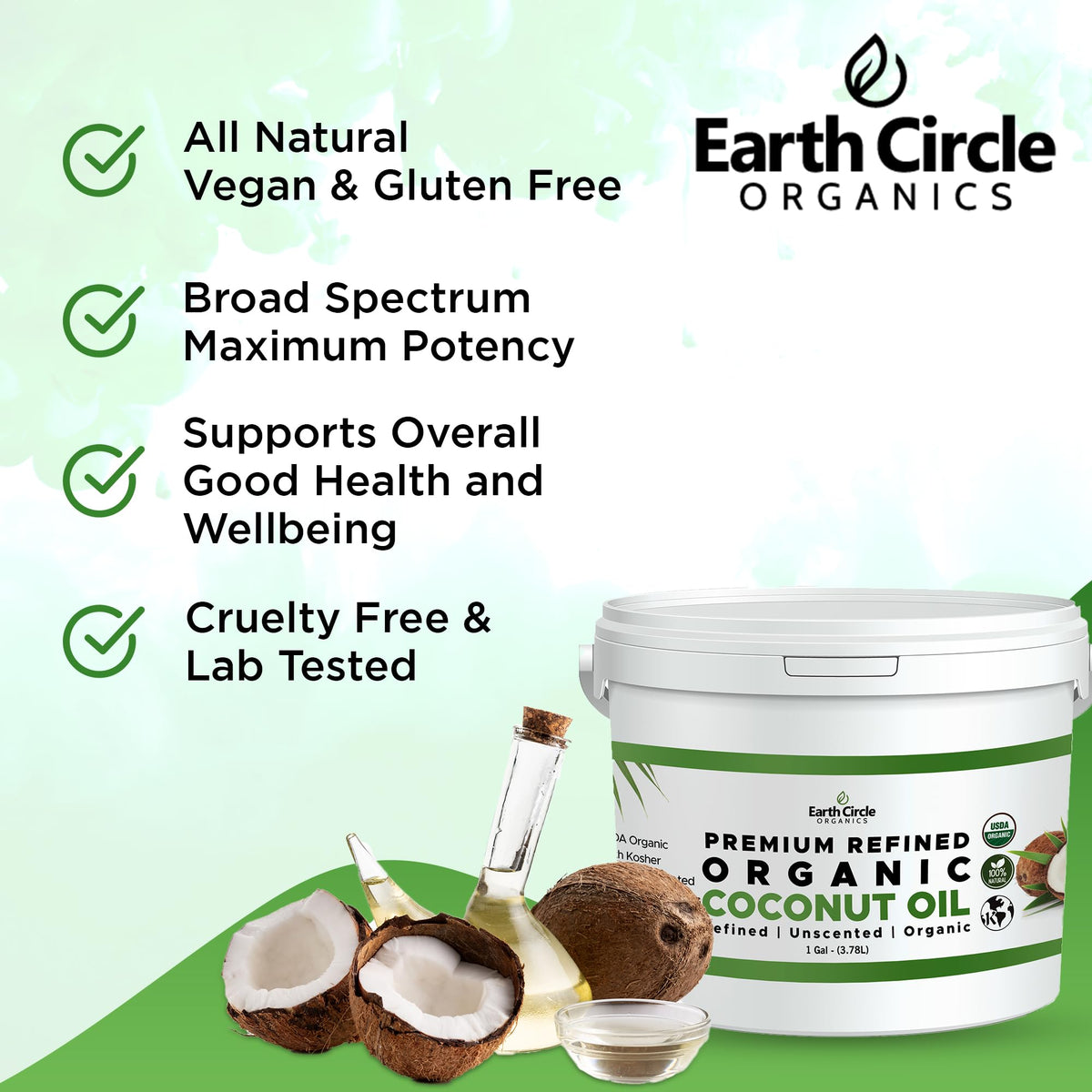 Earth Circle Organics refined coconut oil hair care application for deep hydration without greasy feel.