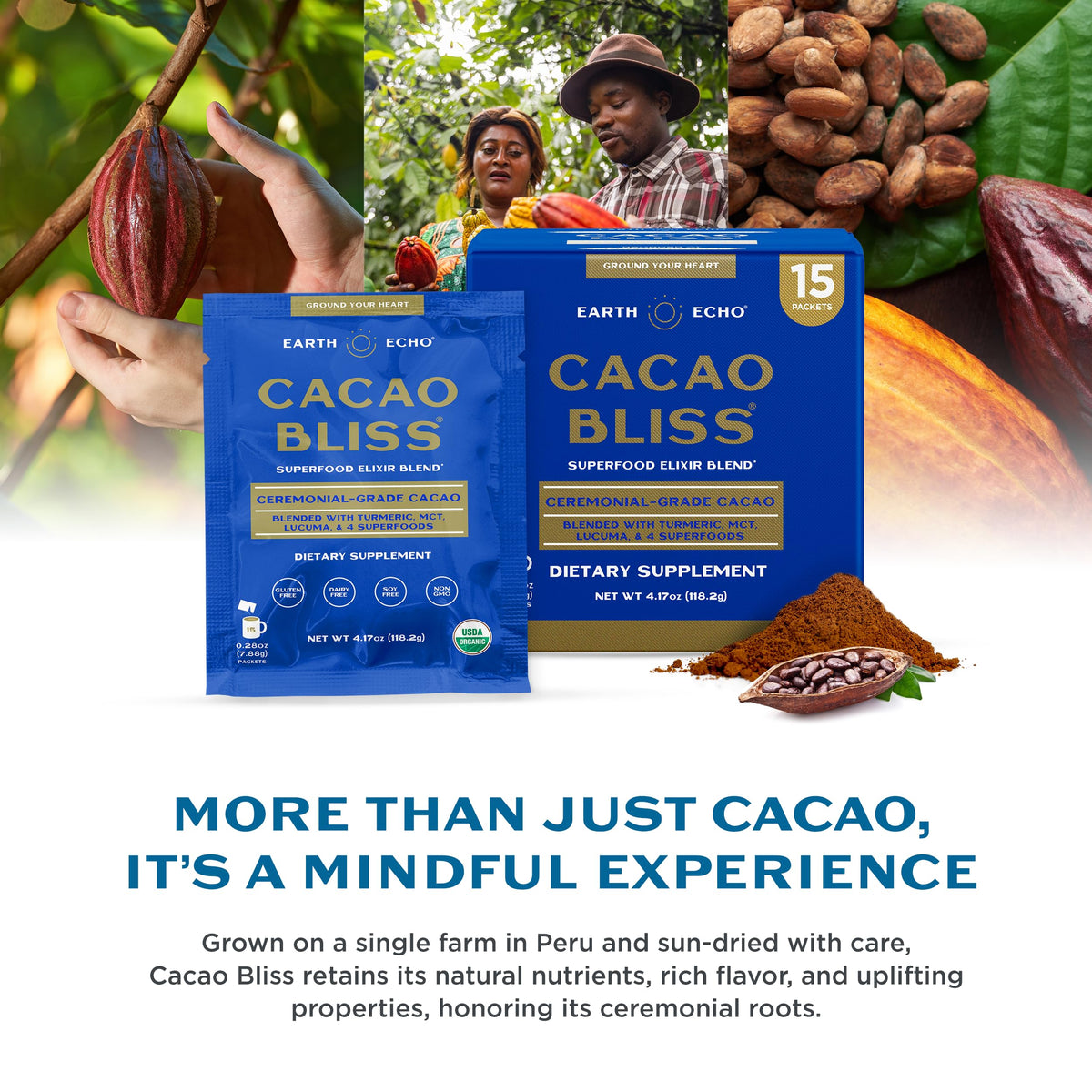Earth Echo Cacao Bliss eco-friendly packaging supports planetary care.