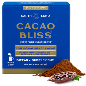 Earth Echo Cacao Bliss packet on the go for convenient, mindful snacking.