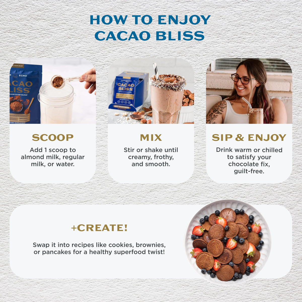 Earth Echo Cacao Bliss sourced from a Peru farm for ethical origins.