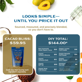 Earth Echo Cacao Bliss turmeric-amber-haze suggests warm, uplifting cacao flavor.