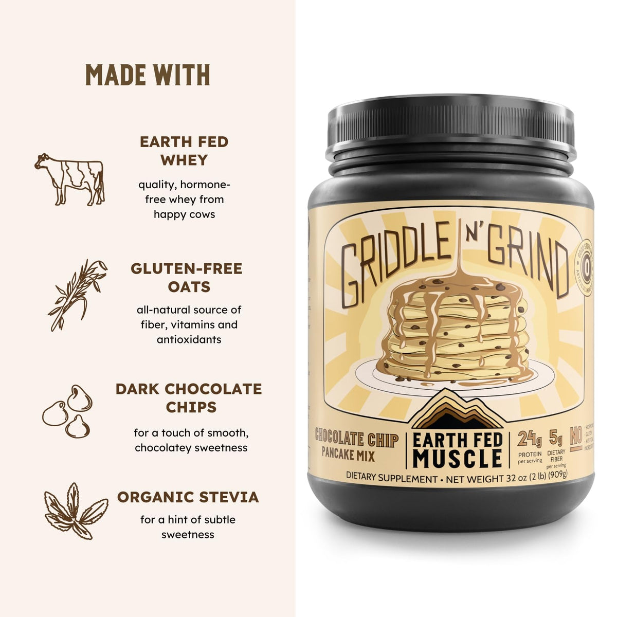 Earth Fed Muscle fluffy pancakes highlighting texture and flavor