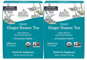 Earth Mama Ginger Nausea Tea box front with organic blend for occasional queasiness