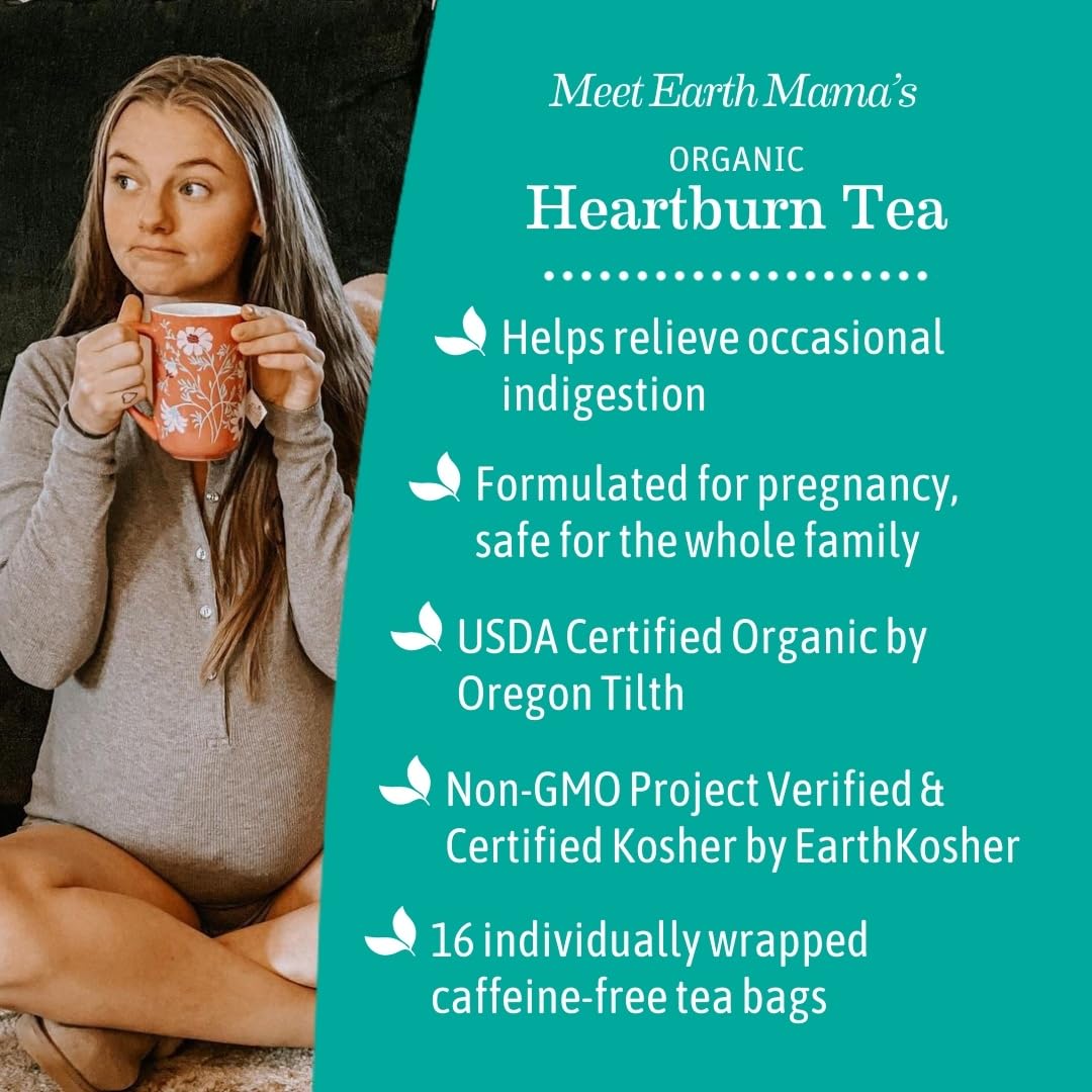 Earth Mama Heartburn Tea bag steeping for a warm, comforting cup.