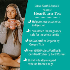 Earth Mama Heartburn Tea bag steeping for a warm, comforting cup.