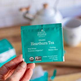 Earth Mama Heartburn Tea two-pack box display.