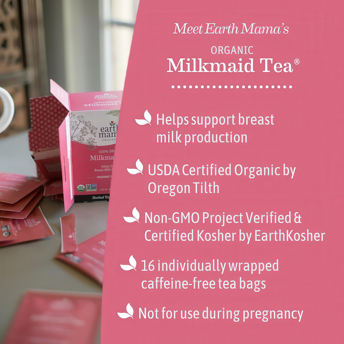 Earth Mama Milkmaid Tea brewed cup ready for a warm, aromatic sip