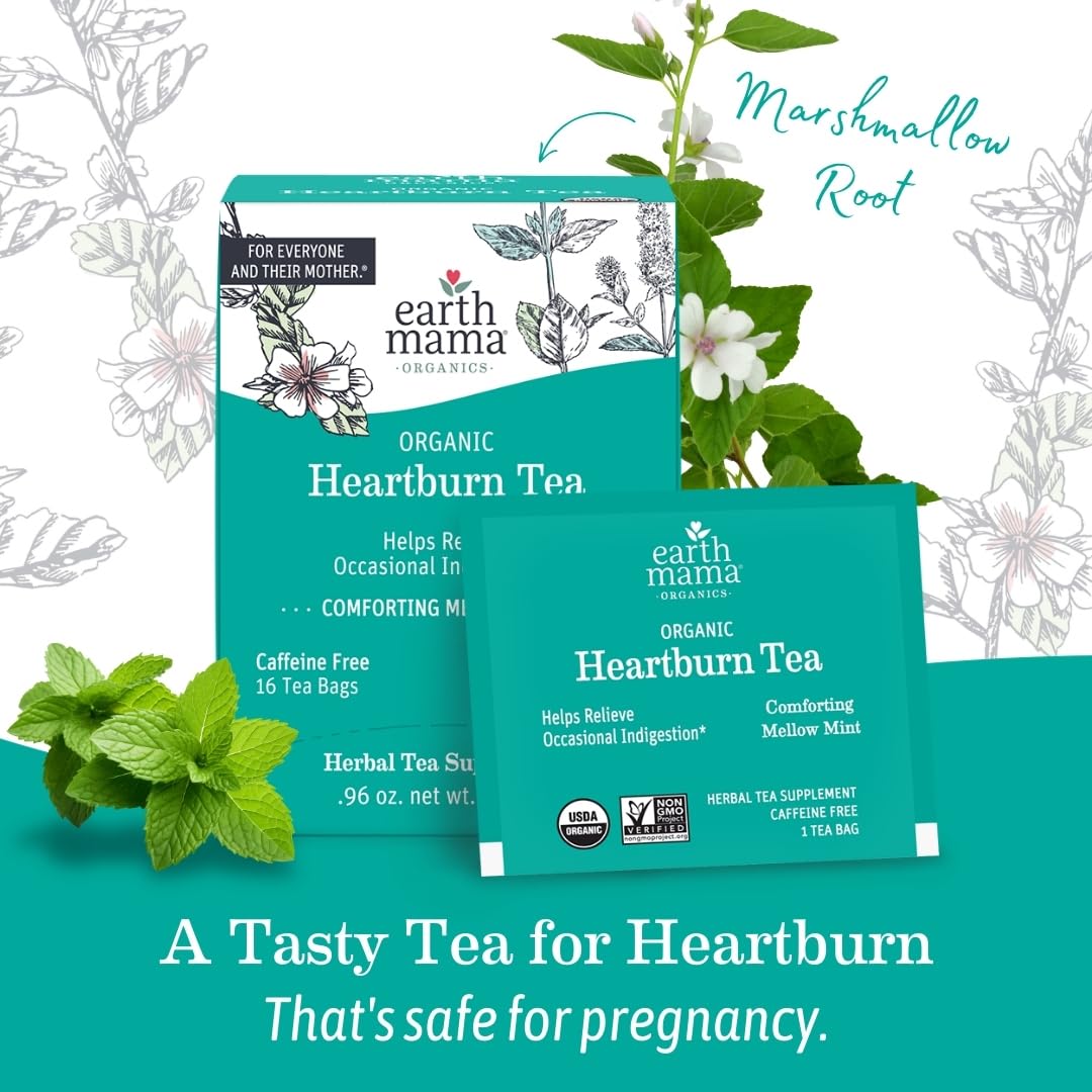 Earth Mama Organic Heartburn Tea label closeup.