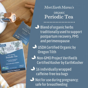 Earth Mama Organic Periodic Tea steeping cup offers warm, caffeine-free cycle comfort