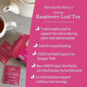Earth Mama Organic Raspberry Leaf Tea steeping in kettle with steam