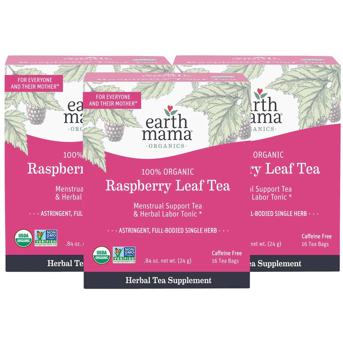 Earth Mama Organic Raspberry Leaf Tea bags for pregnancy and menstrual support.