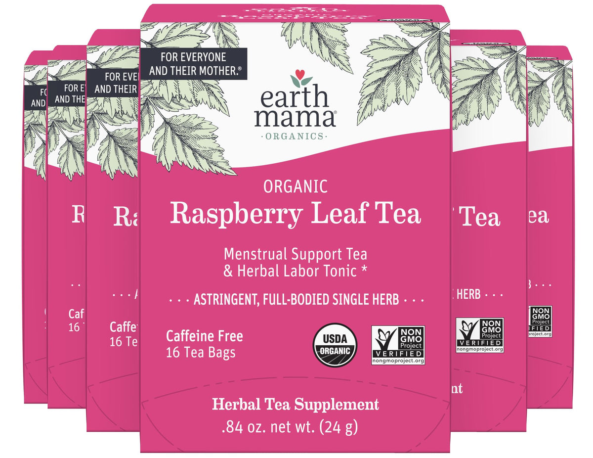 Earth Mama Organic Raspberry Leaf Tea packaging and label for pregnancy-friendly herbal tea