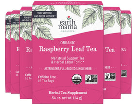 Earth Mama Organic Raspberry Leaf Tea packaging and label for pregnancy-friendly herbal tea