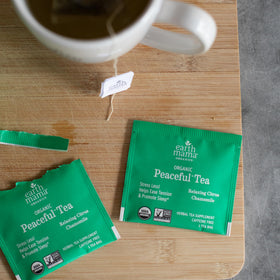 Earth Mama Peaceful Tea with kids' calm mood in a cozy cup.