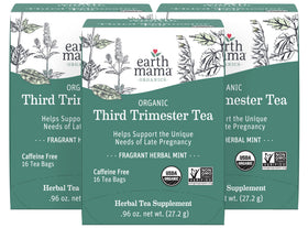 Earth Mama Third Trimester Tea bag in cup for late-pregnancy comfort.