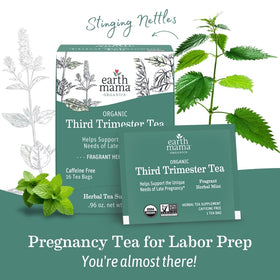 Earth Mama third-trimester tea bags eco-packaging highlights sustainable packaging.